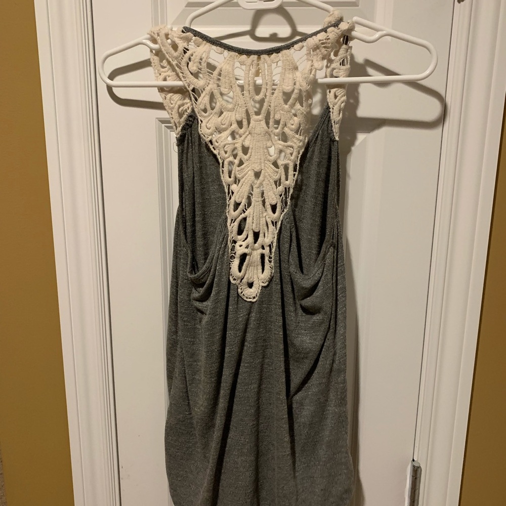 Grey Francescas low v neck tank with button clasp • size small